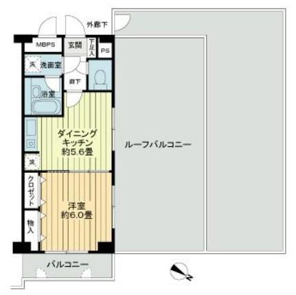 桜木町堂ノ下マンション(1DK/6階)の間取り写真
