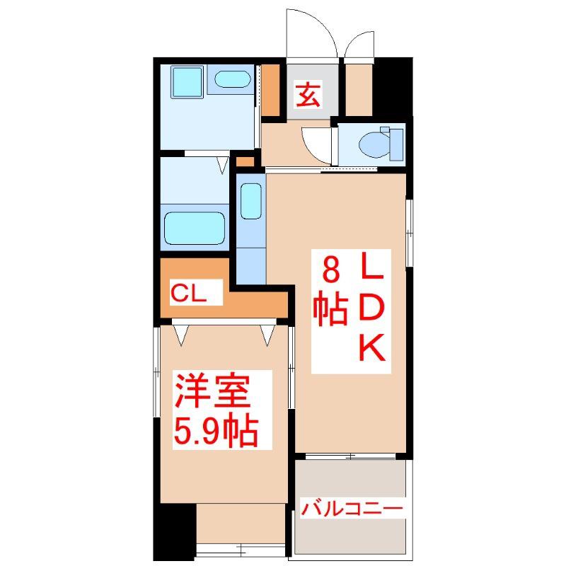 クレスト呉服町(1LDK/3階)の間取り写真