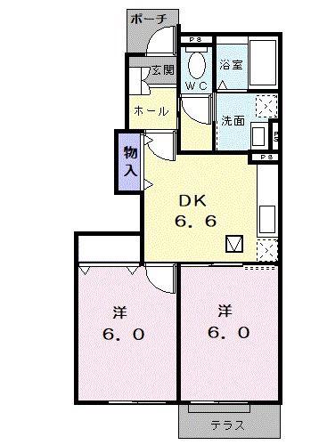 ラフィーネ壱番館(2DK/1階)の間取り写真