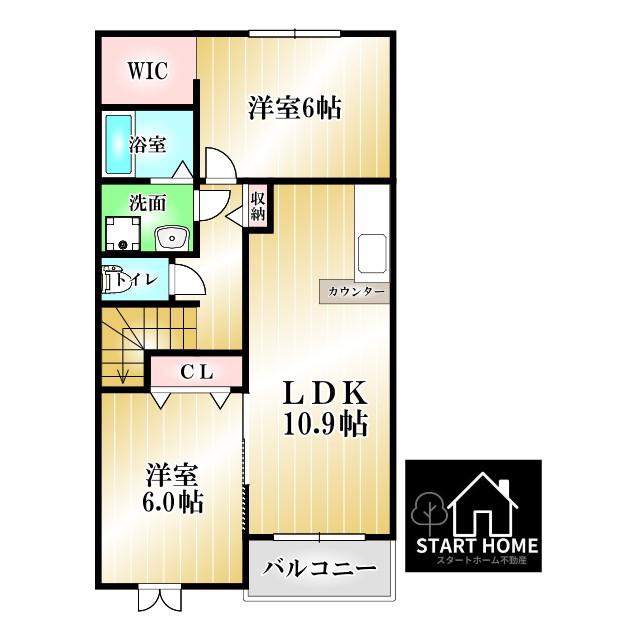 レヴェランスA(2LDK/2階)の間取り写真