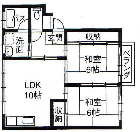 コーポAMI B棟(2DK/2階)の間取り写真