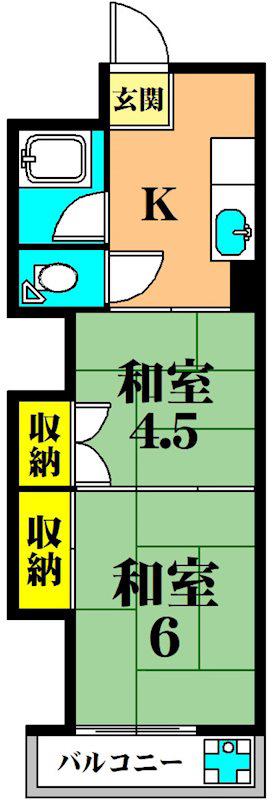 二葉ハイツ(2K/4階)の間取り写真