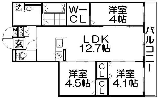 バウプレース ミゾ(3LDK/3階)の間取り写真