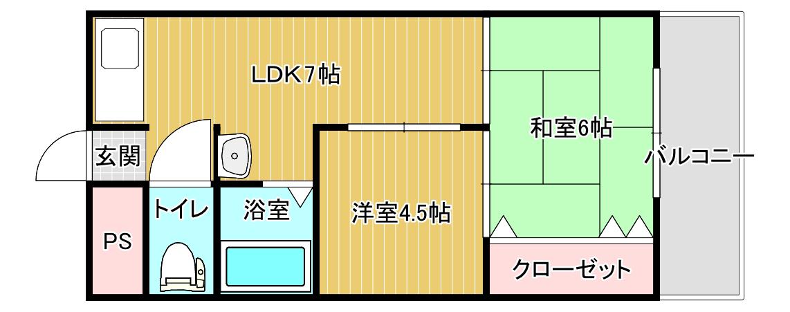 オリンピヤコープ(2DK/4階)の間取り写真