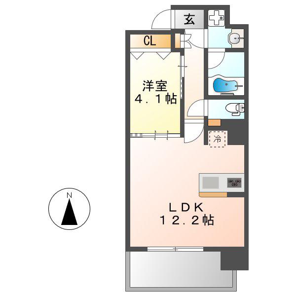 ルーエ池下(1LDK/7階)の間取り写真