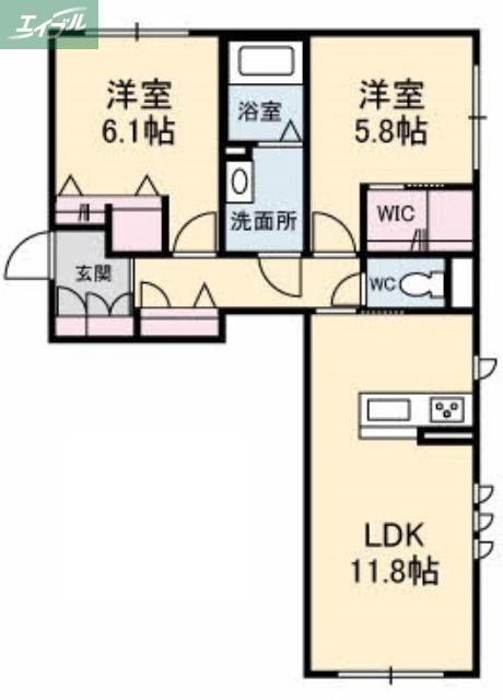 ブルーム津島福居(2LDK/1階)の間取り写真