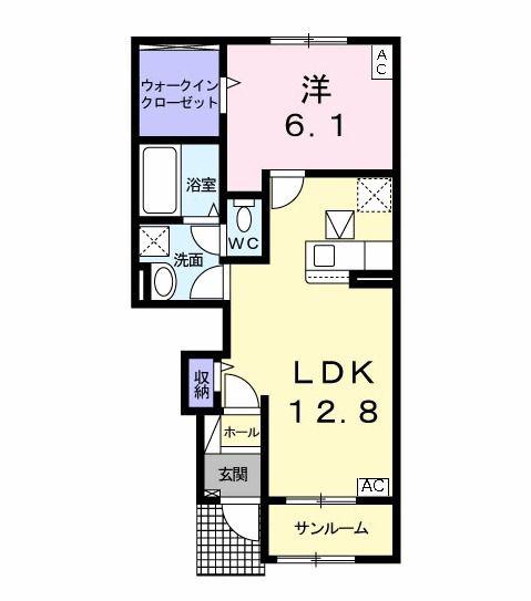 アルモニーカルム W(1LDK/1階)の間取り写真