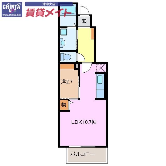 近鉄名古屋線 津駅 徒歩29分 2階建 築12年(1LDK/1階)の間取り写真
