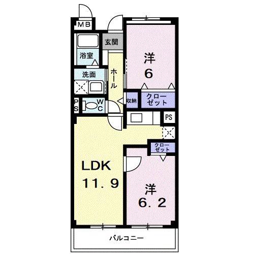 ヴェルドミール今津(2LDK/4階)の間取り写真
