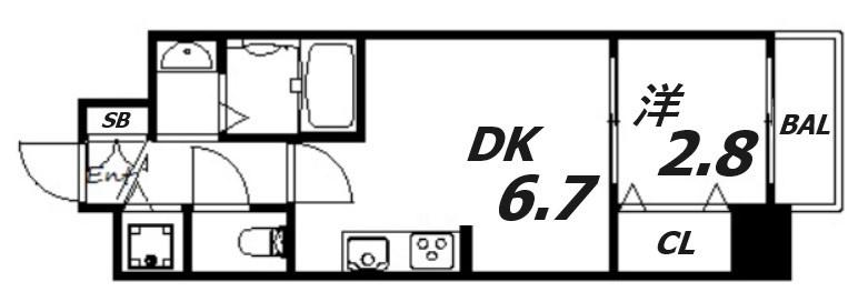 セレニテ神戸元町(1DK/12階)の間取り写真