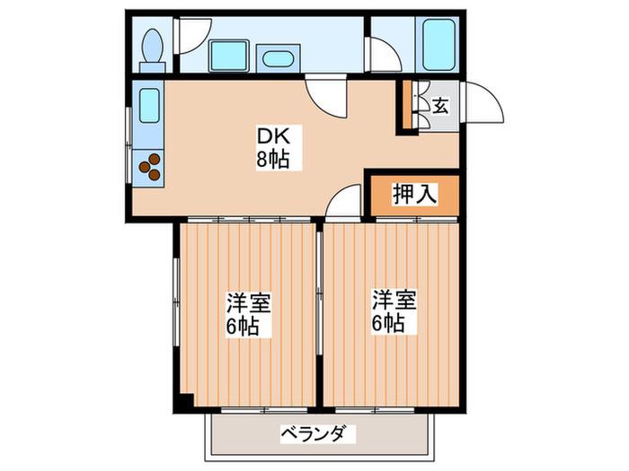 SINCEREグランドヒル21(2DK/2階)の間取り写真