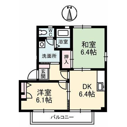 フレスコK A棟(2DK/2階)の間取り写真