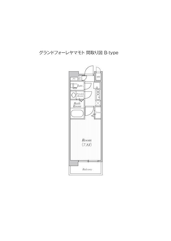 グランドフォーレヤマモト(1K/4階)の間取り写真