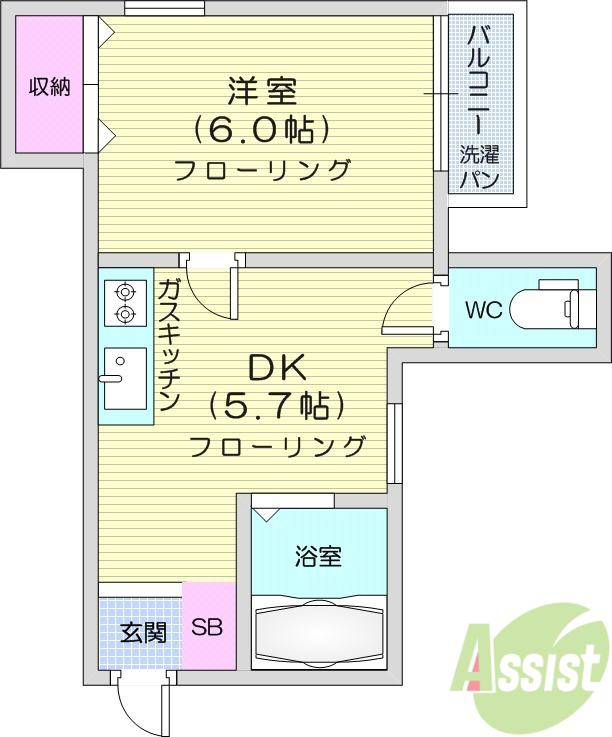 リーベンス二日町(1DK/5階)の間取り写真