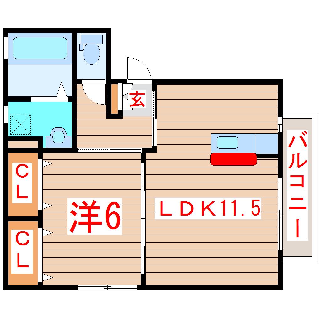 D-ROOM三百人町B(1LDK/3階)の間取り写真