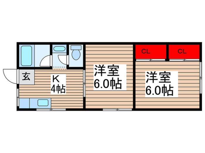 コーポオガワ(2K/2階)の間取り写真