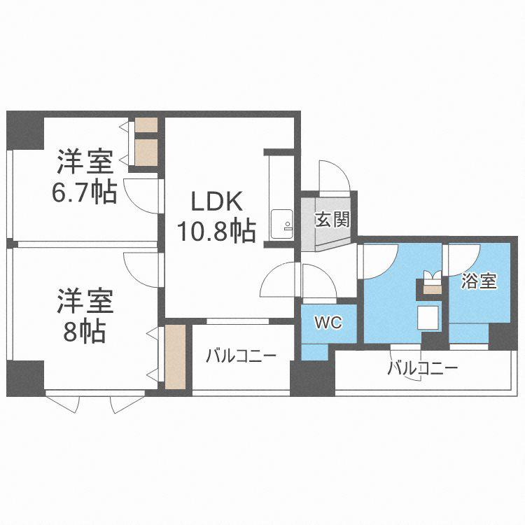 アルグラッドザ・タワー心斎橋(2LDK/24階)の間取り写真