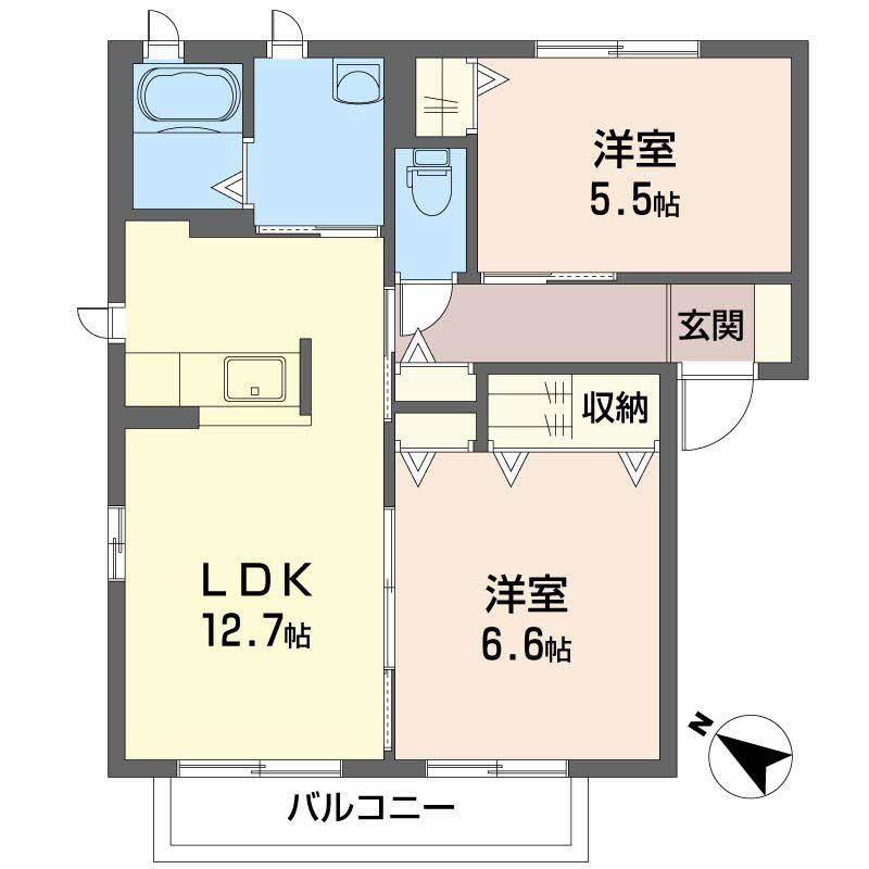 シャーメゾン岩鼻(2LDK/2階)の間取り写真