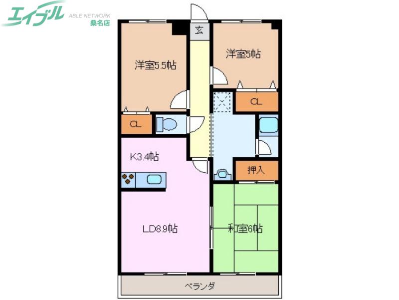 コスモマンション(3LDK/3階)の間取り写真