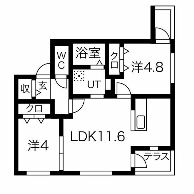 ステラ幌西(2LDK/1階)の間取り写真