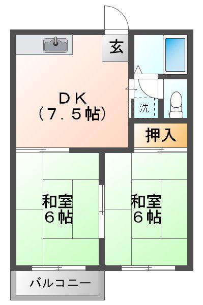 フォーブル貴船(2DK/2階)の間取り写真