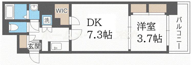 AFFLUENCE難波(1DK/6階)の間取り写真