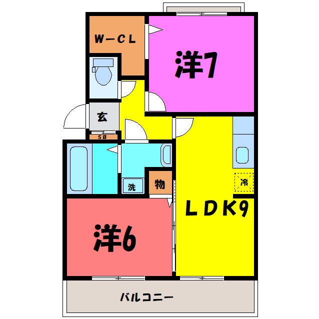 ヴィラフォレスタA(2LDK/2階)の間取り写真