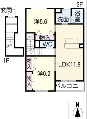 グレイシャスダック(2LDK/2階)の間取り写真