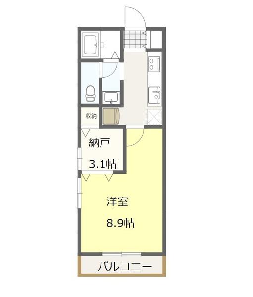 カントリーハウス(1SK/2階)の間取り写真