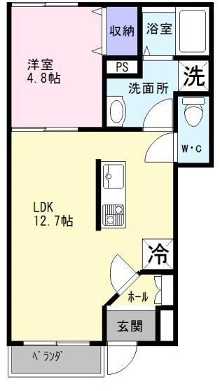 デュラ・カーサいしばしⅡ(1LDK/1階)の間取り写真