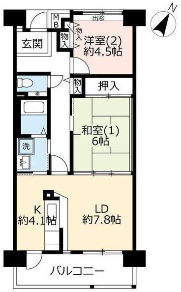 コーポレート清瀬駅南2号棟(2LDK/5階)の間取り写真