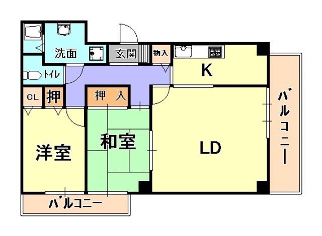 芦屋ガーデン(2LDK/4階)の間取り写真