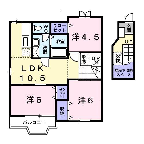プリムローズB棟(3LDK/2階)の間取り写真