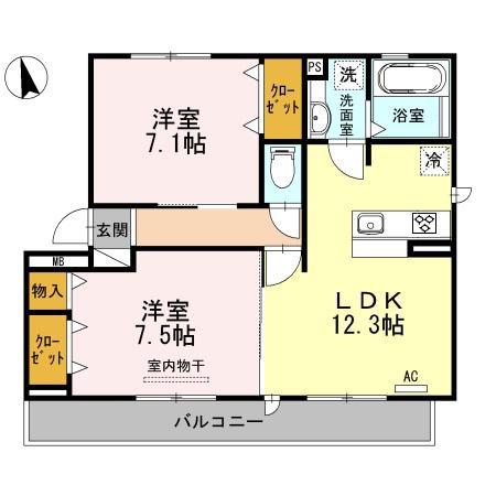 ソレイユ伍番館(2LDK/2階)の間取り写真