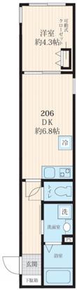 IKI国分寺(1DK/2階)の間取り写真
