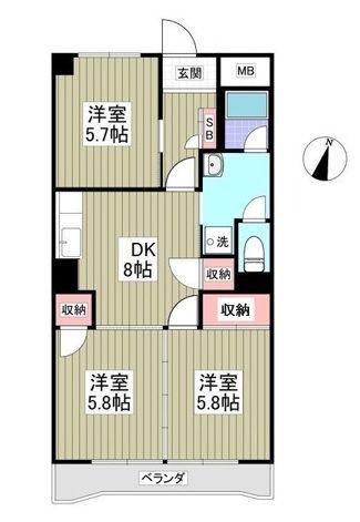 ヴェルデ(3DK/4階)の間取り写真