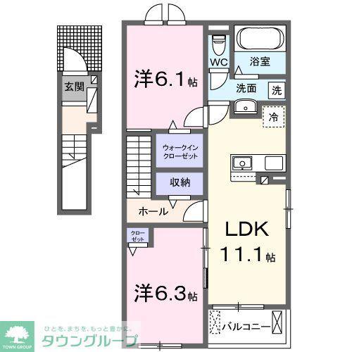 ソレイユII(2LDK/2階)の間取り写真