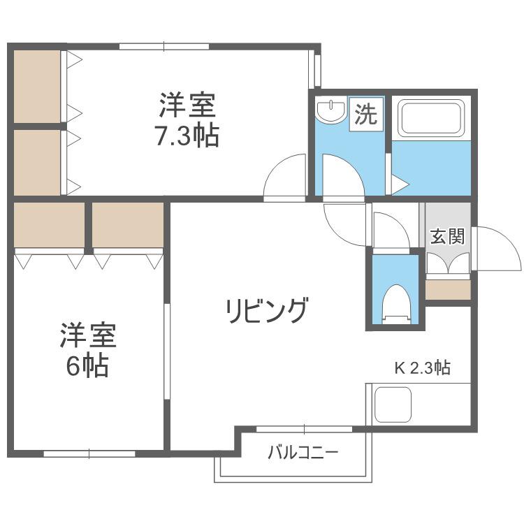 ラグナベルデ発寒I(2LDK/2階)の間取り写真