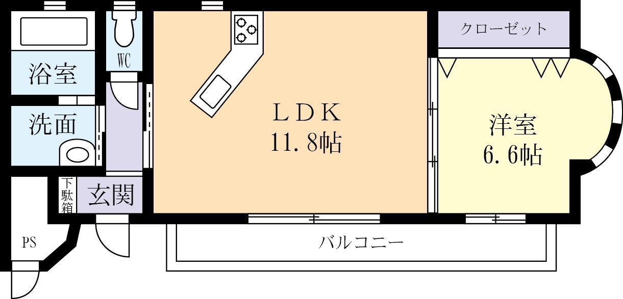 コーキマンション K-3(1LDK/4階)の間取り写真
