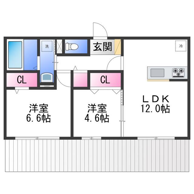 VILLA PINO 美原(2LDK/1階)の間取り写真