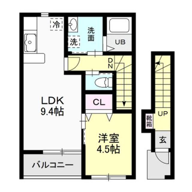UNISON光(1DK/2階)の間取り写真