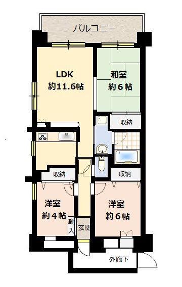中目黒サニーフラット(3LDK/5階)の間取り写真