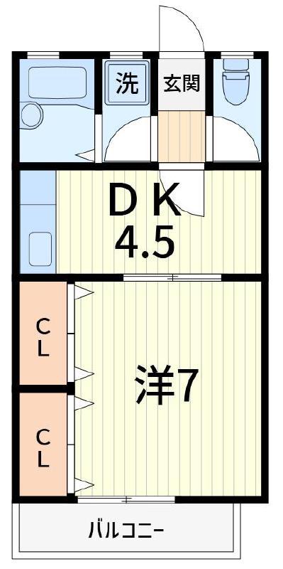 第2若葉荘(1DK/2階)の間取り写真