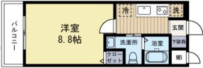ローズモントフレア天神南(1K/4階)の間取り写真