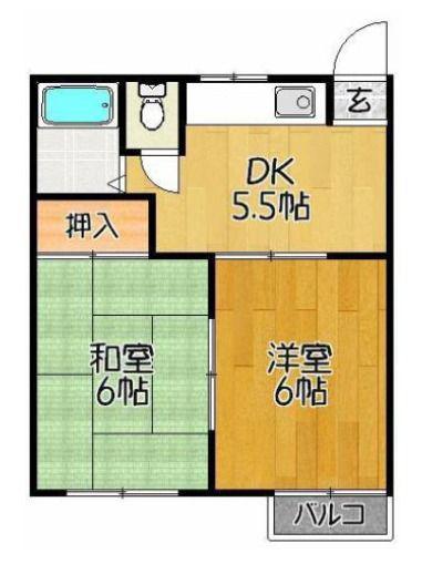 ハイツNK B(2DK/2階)の間取り写真