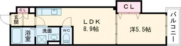 クリエオーレ中茶屋(1LDK/2階)の間取り写真