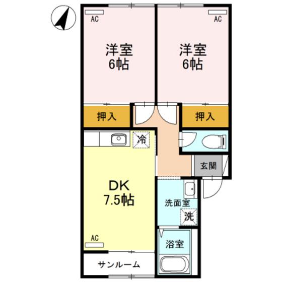 プレジール杉田台(2DK/1階)の間取り写真