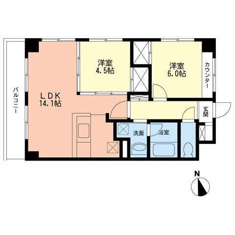 アシスト夢見ヶ崎(2LDK/2階)の間取り写真