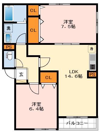 グラツィア堺(2LDK/2階)の間取り写真