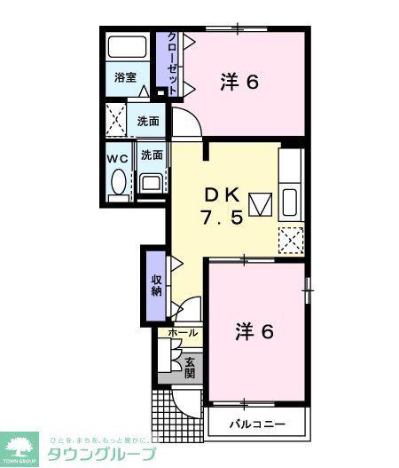 エーデルシュタイン A(2DK/1階)の間取り写真